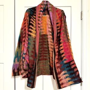 Dupatta Designs Multicolor Boho Zipper Head Sweater Jacket With Scarf • Large